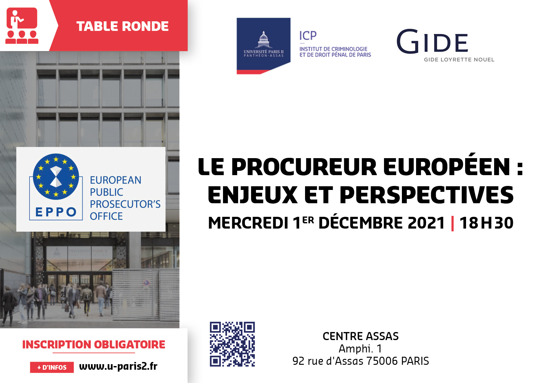 Affiche de la table ronde Le procureur européen : enjeux et perspectives