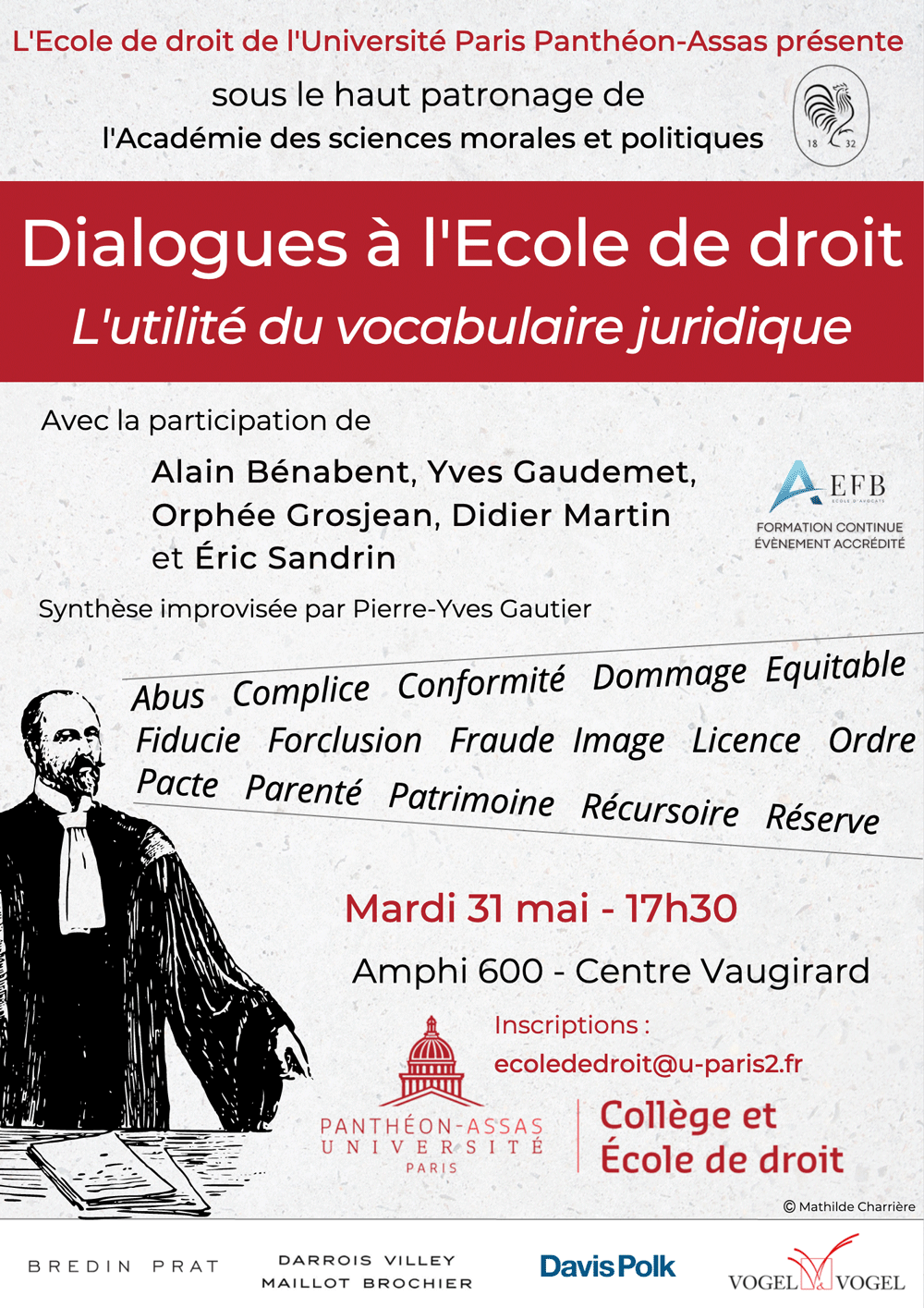 Affiche de la table ronde Dialogues à l'Ecole de droit : L'utilité du vocabulaire juridique