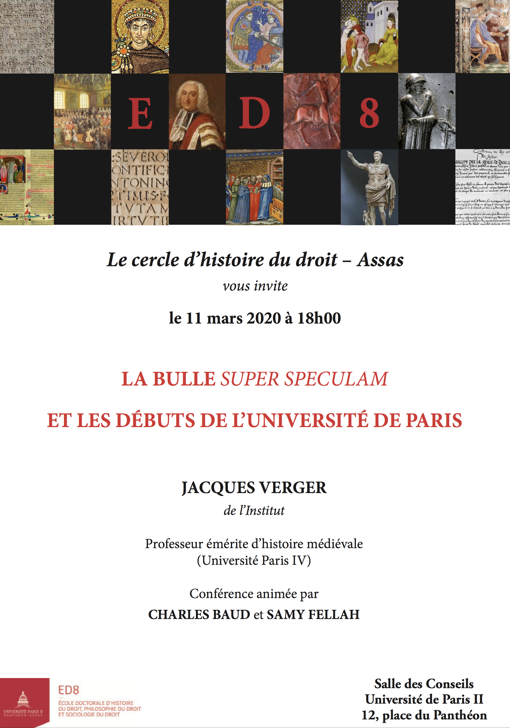 Affiche de la conférence « La bulle Super Speculam et les débuts de l’université de Paris »