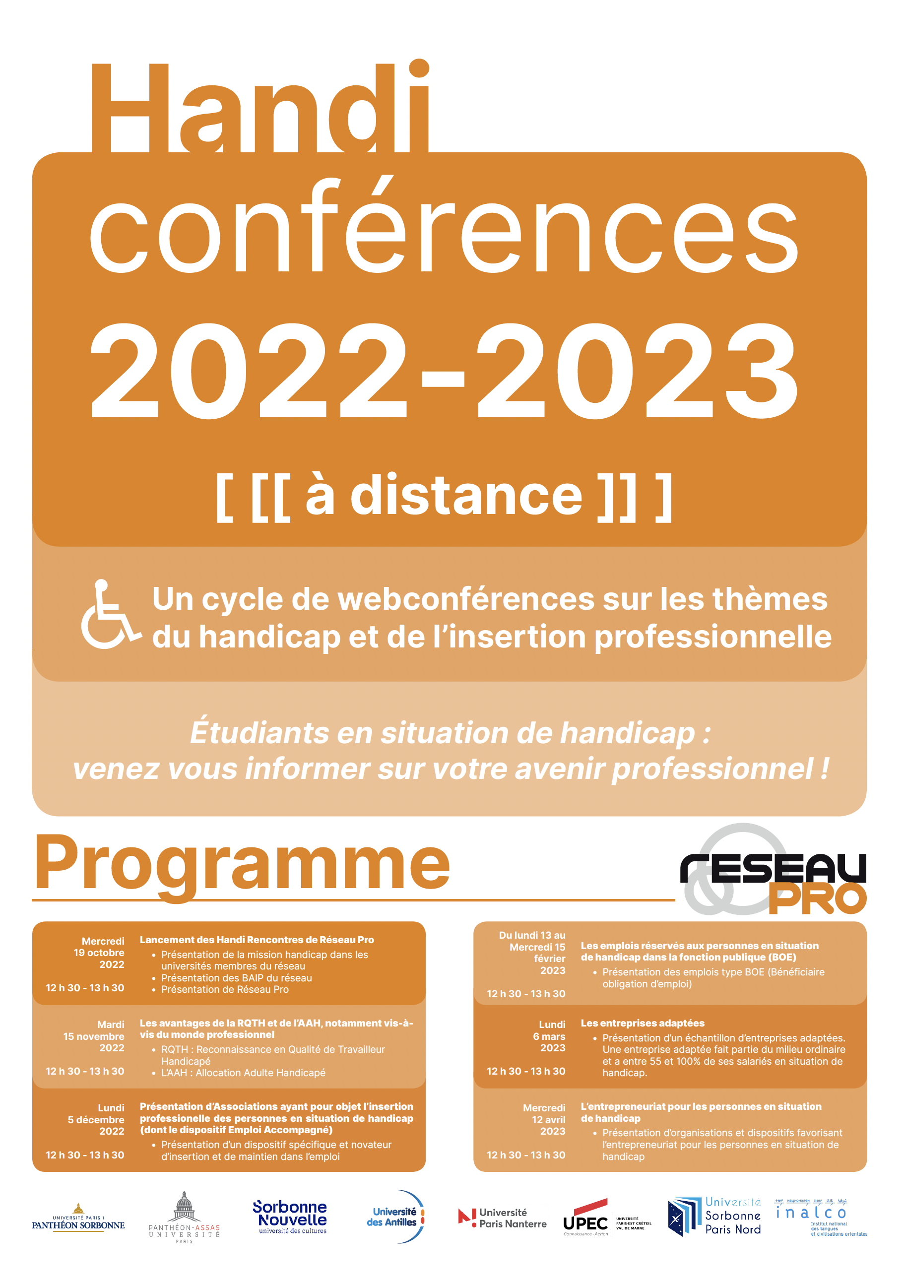 Affiche du cycle de webconférences Handiconférences 2022-2023