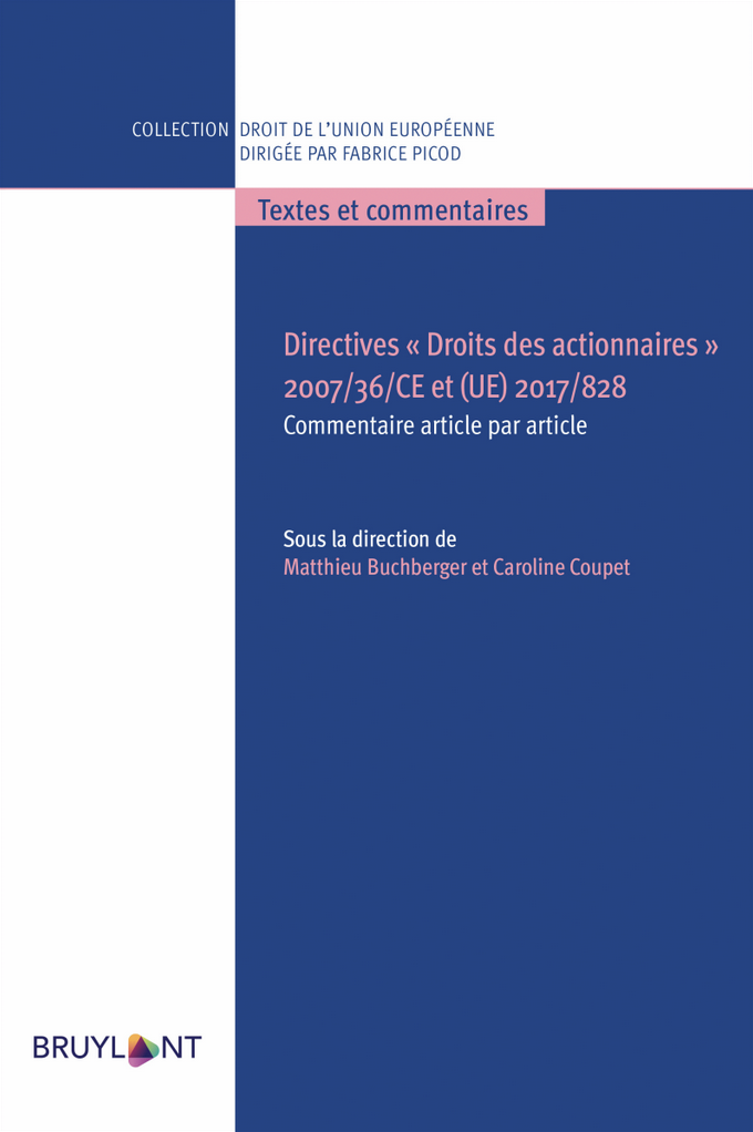 Couverture de l'ouvrage Directives "Droits des actionnaires" 2007/36/CE et (UE) 2017/828
